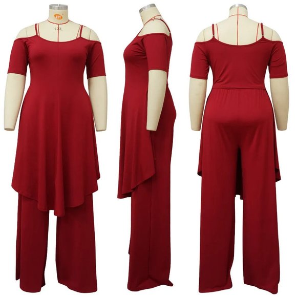 Women Solid Color Short Sleeve Off Shoulder Top And Wide Leg Pants Two-Piece Set - Picture 6 of 14